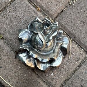 Silver Star Rose Belt Buckle Statement Piece Western Cowboy Flower Patent 2004